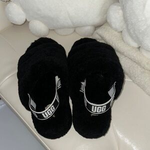 UGG Black Fluffy Slide Slippers